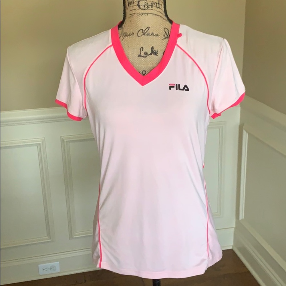 Fila Pink Ventilated V-neck Running T-Shirt